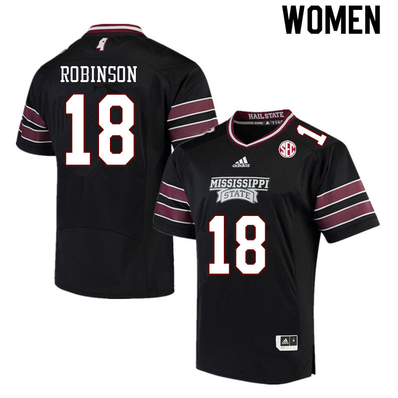 Women #18 Justin Robinson Mississippi State Bulldogs College Football Jerseys Sale-Black - Click Image to Close
